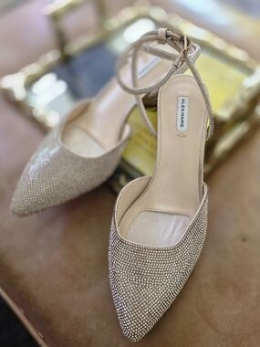 Alex Marie Champagne Rhinestone Pointed-Toe Ankle-Strap Flats